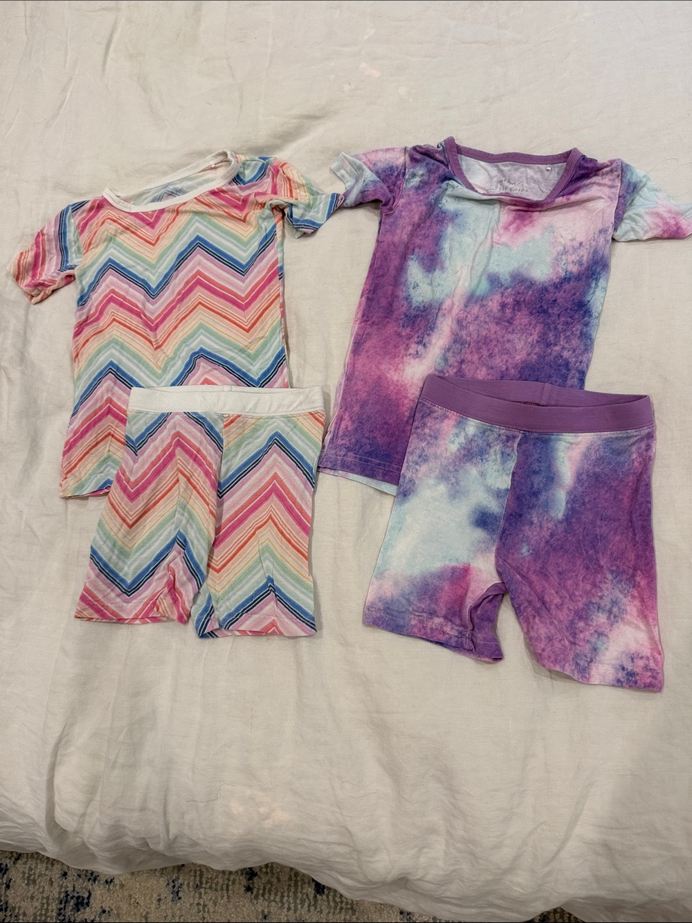Kids 2-Pack Tie-Dye & Chevron Short Pajama Sets - Purple & Multi